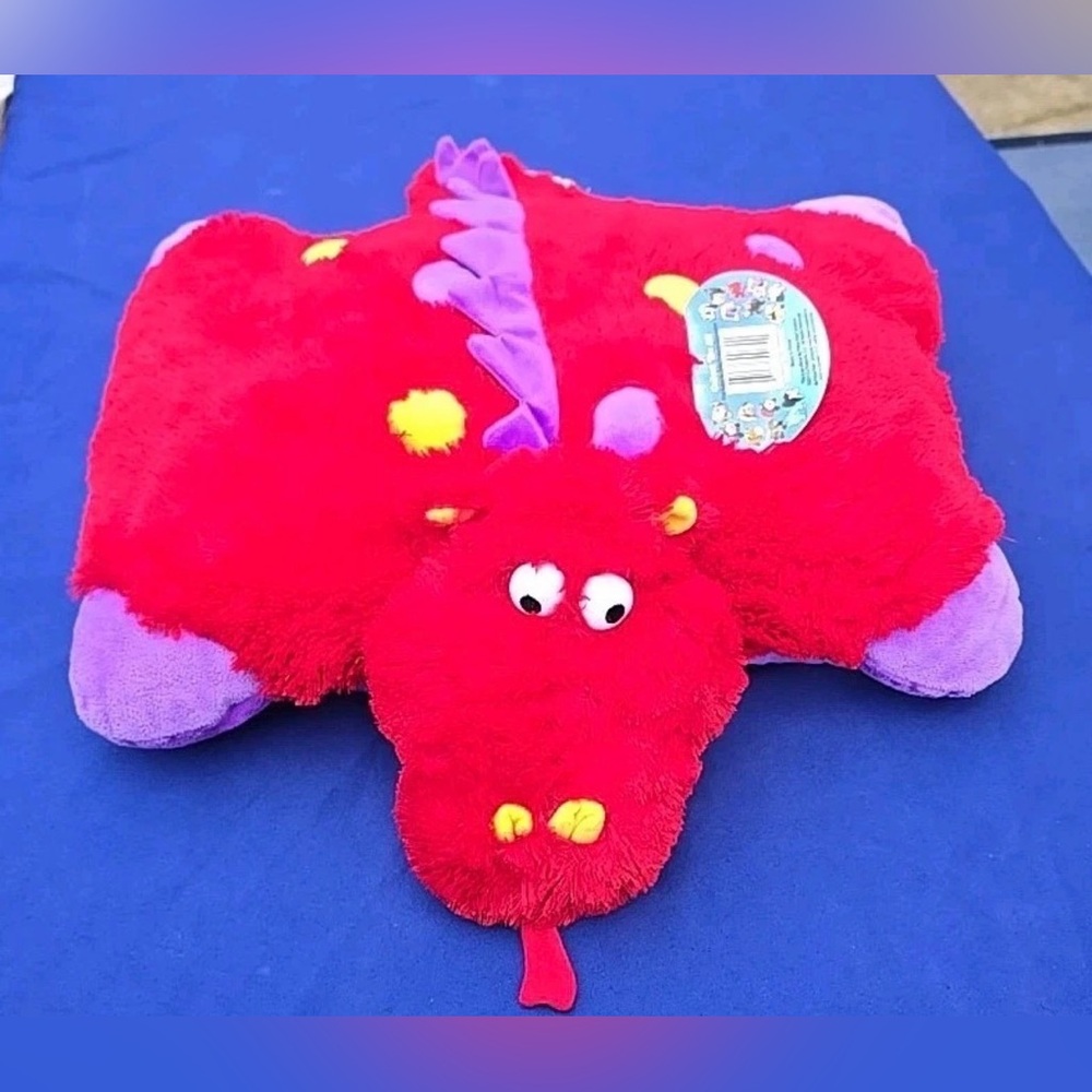 Pillow Pets Vibrant Fiery Dragon Red & Purple Plush Pillow/Toy/Travel Pillow NWT